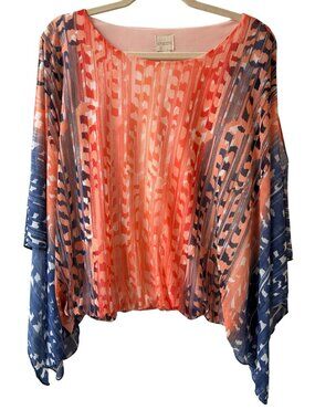 NWT Chico’s Size M (2) Sheer Mesh Tee Top 3/4 Sleeve Summer Print Blouse